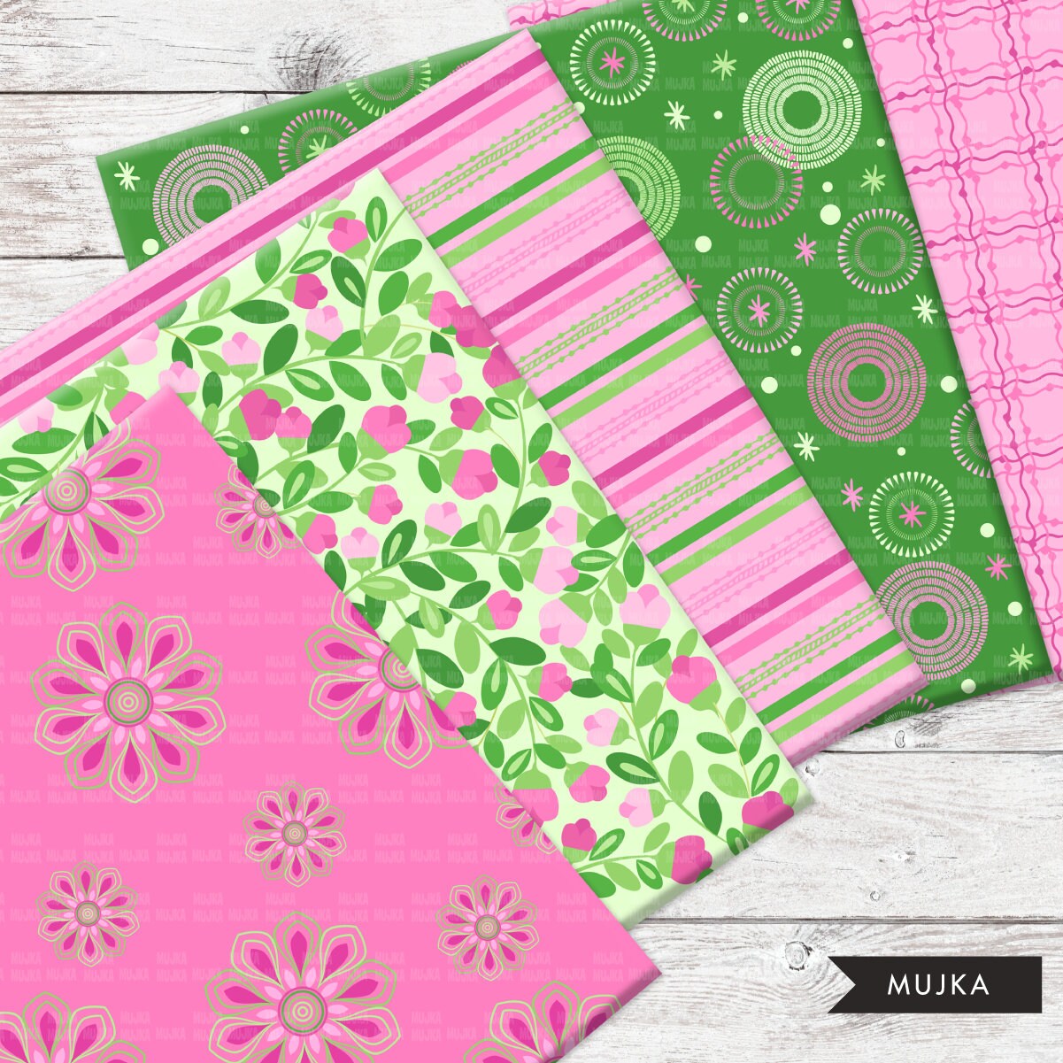 Pink & Green Sorority digital papers, pink seamless summer patterns, s –  MUJKA CLIPARTS