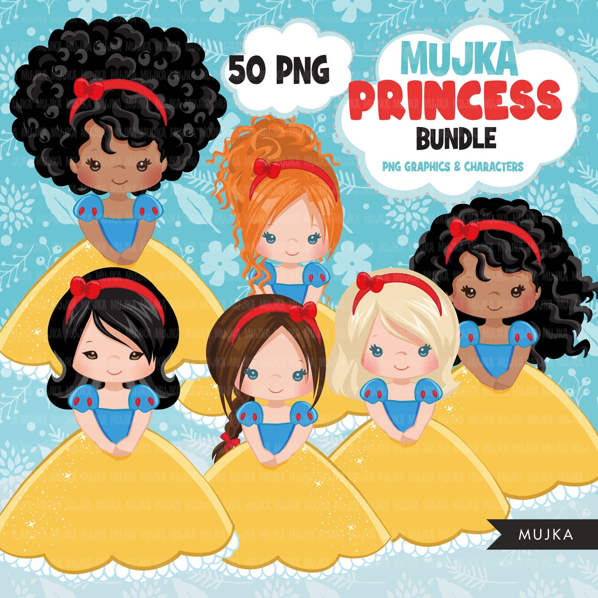 Princess Bundle, princess png, snow white princess clipart, birthday bundle, black princess png, afro princess clipart, latino prensess, asian png, girl