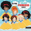 Princess Bundle, princess png, snow white princess clipart, birthday bundle, black princess png, afro princess clipart, latino prensess, asian png, girl
