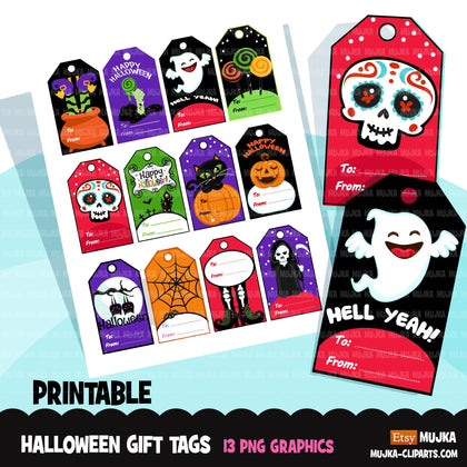 Halloween gift tags, pumpkin digital stickers, Ripper stickers, Halloween png, Halloween stickers, sugar skull tags, witch tags