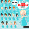Princess Bundle, princess png, princess clipart, birthday bundle, black princess png, afro princess clipart, Latino princess, Asian girl png