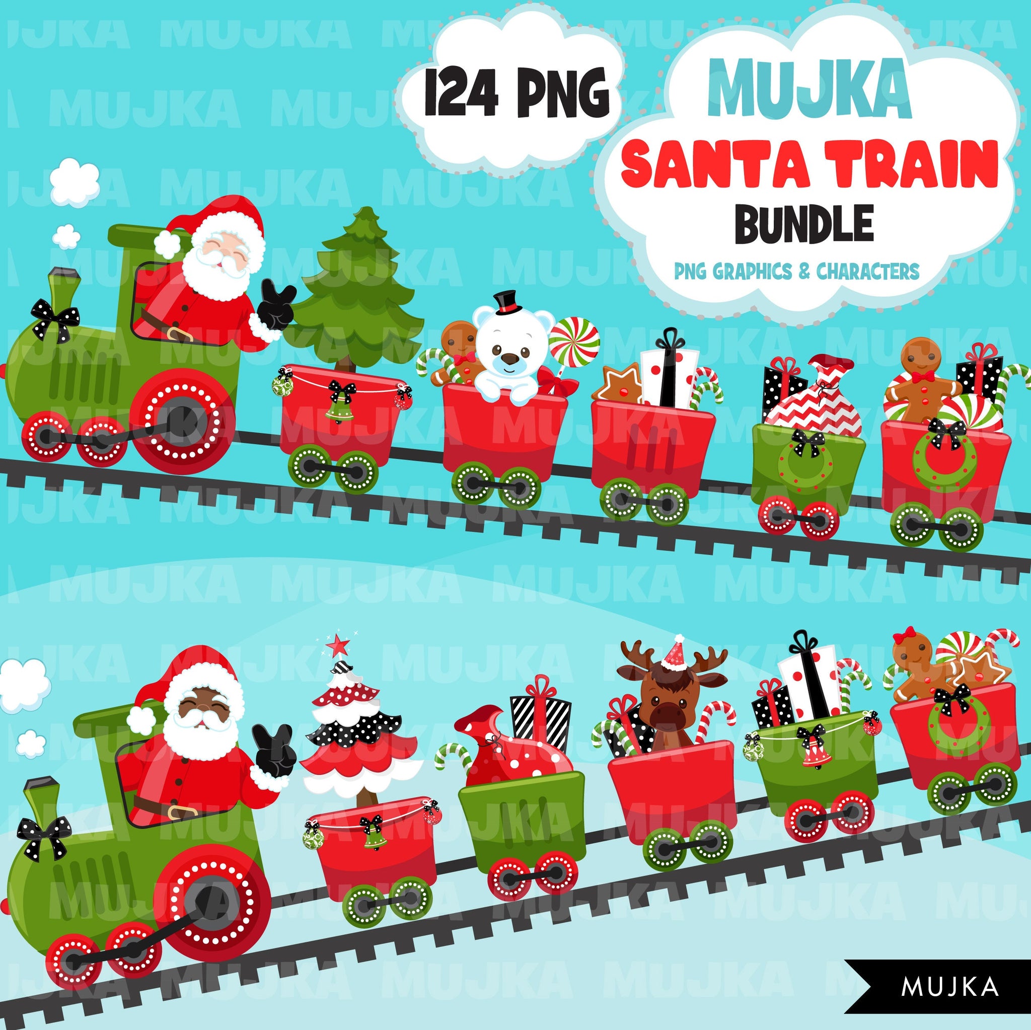 Santa train PNG, Santa Bundle, Black Santa Png, Christmas train clipar ...