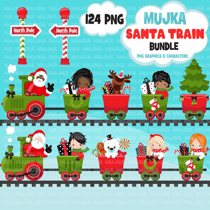 Santa train PNG, Santa Bundle, Black Santa Png, Christmas train clipart, Christmas sublimation design, Christmas wagon png, African American