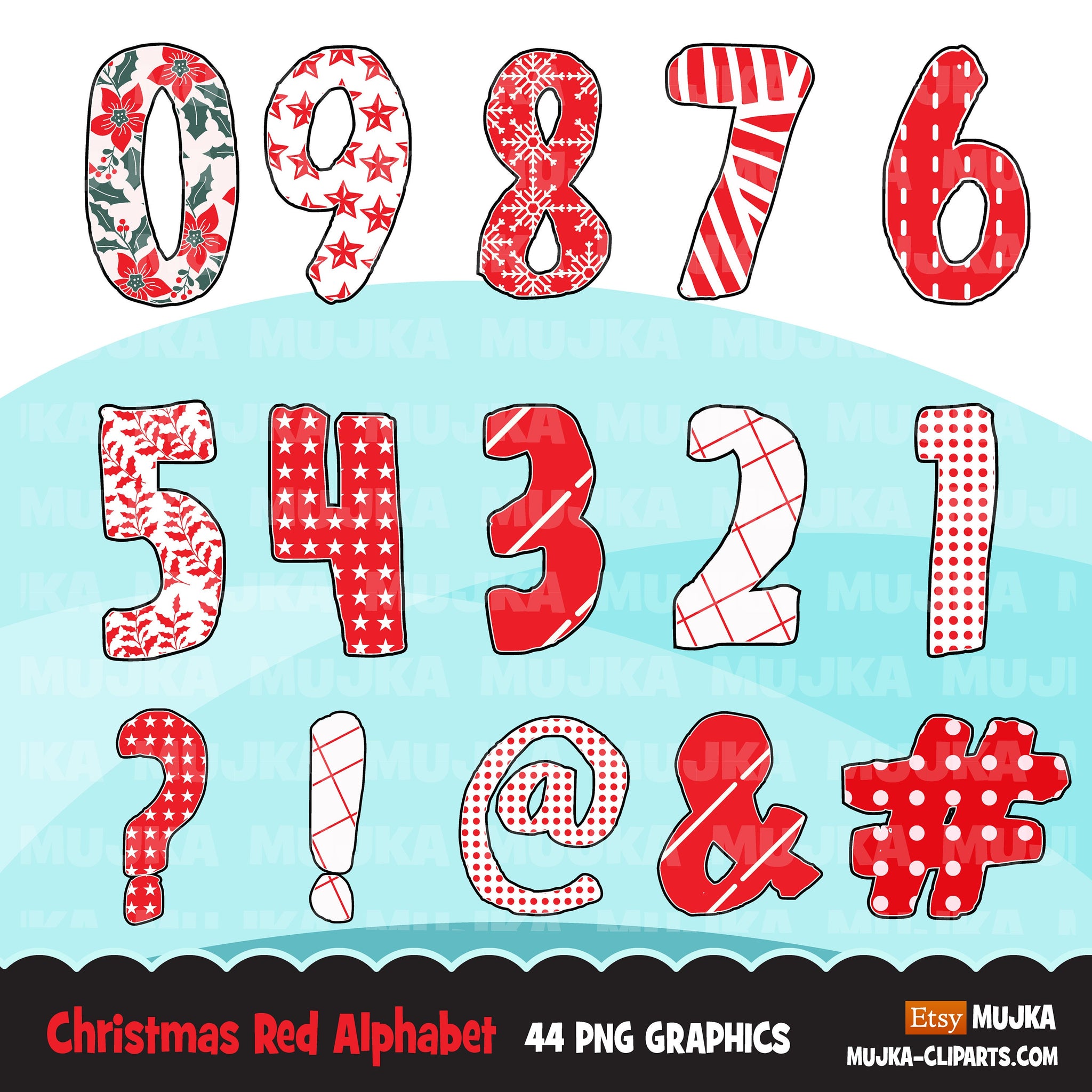 Christmas Alphabet Clipart, Christmas textures, Christmas numbers PNG, cute Christmas PNG graphics, Christmas letters, mistletoe png, merry