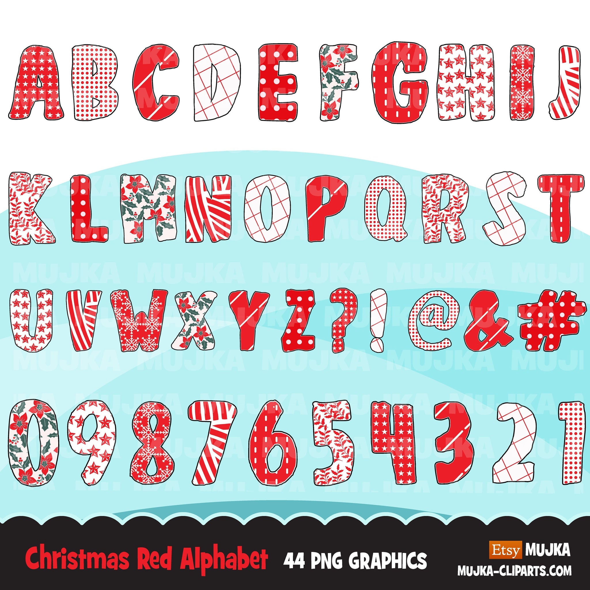 Christmas Alphabet Clipart, Christmas textures, Christmas numbers PNG, cute Christmas PNG graphics, Christmas letters, mistletoe png, merry