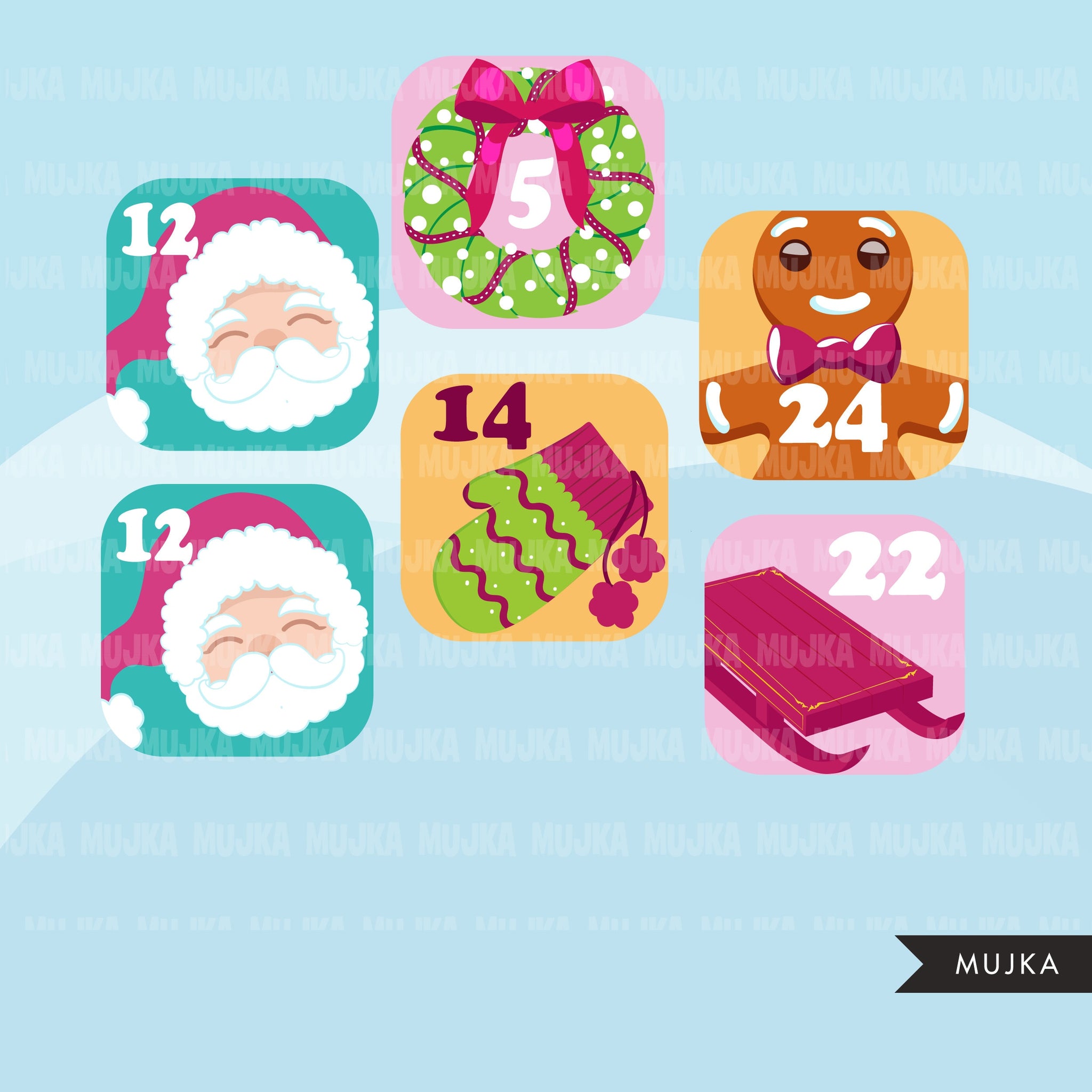 Christmas Clipart, Advent Calendar png, Pink Christmas graphics, Noel graphics, png sublimation clip art, advent bundle