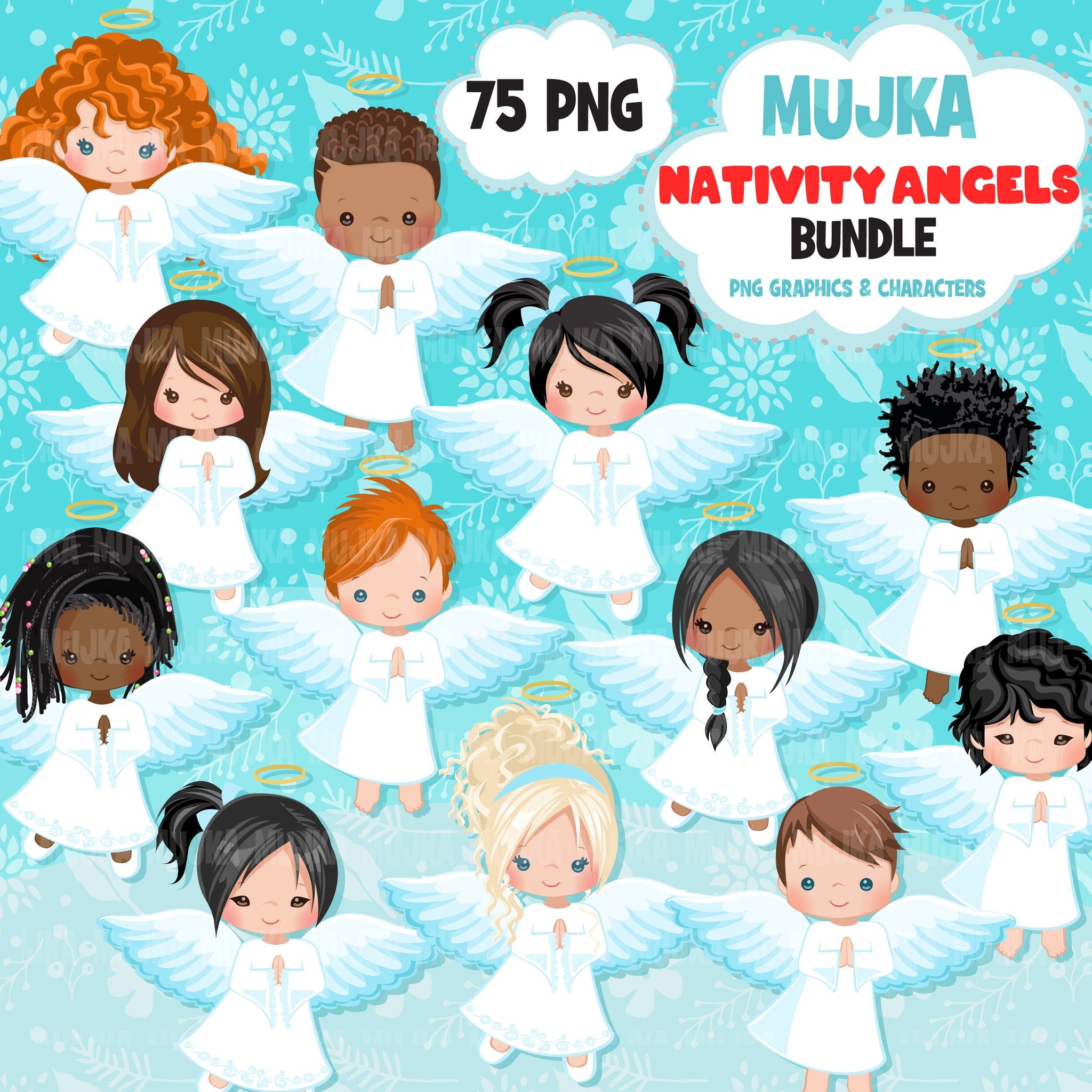 Nativity angels bundle, angel png, angel boys, angel girls, Christmas angels, religious clipart, praying angel, holy angel bundle png
