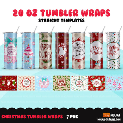 Christmas tumbler wrap, 20 oz tumbler designs png, sublimation tumbler templates, Merry Christmas tumblers, straight tumbler design bundle