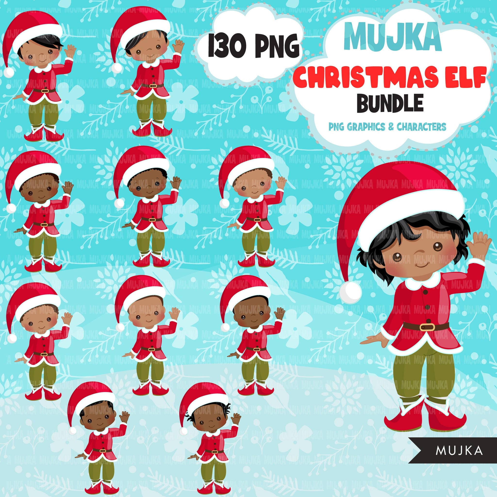 Christmas Elf Bundle, elf png, elves clipart, African American elf, Black elf, sublimation design, digital Christmas printable, noel designs