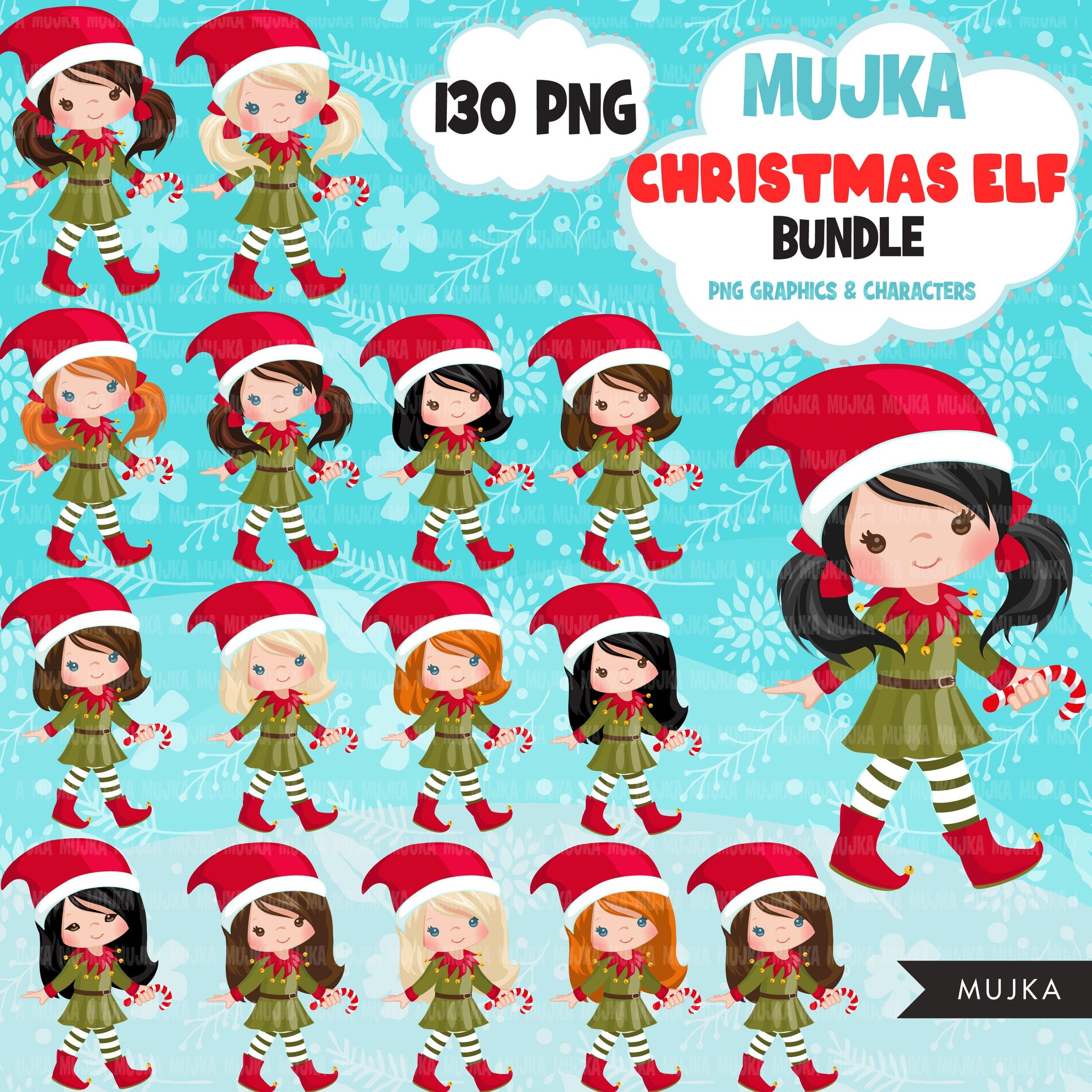 christmas elf bundle, elf png, elves clipart, african american elf