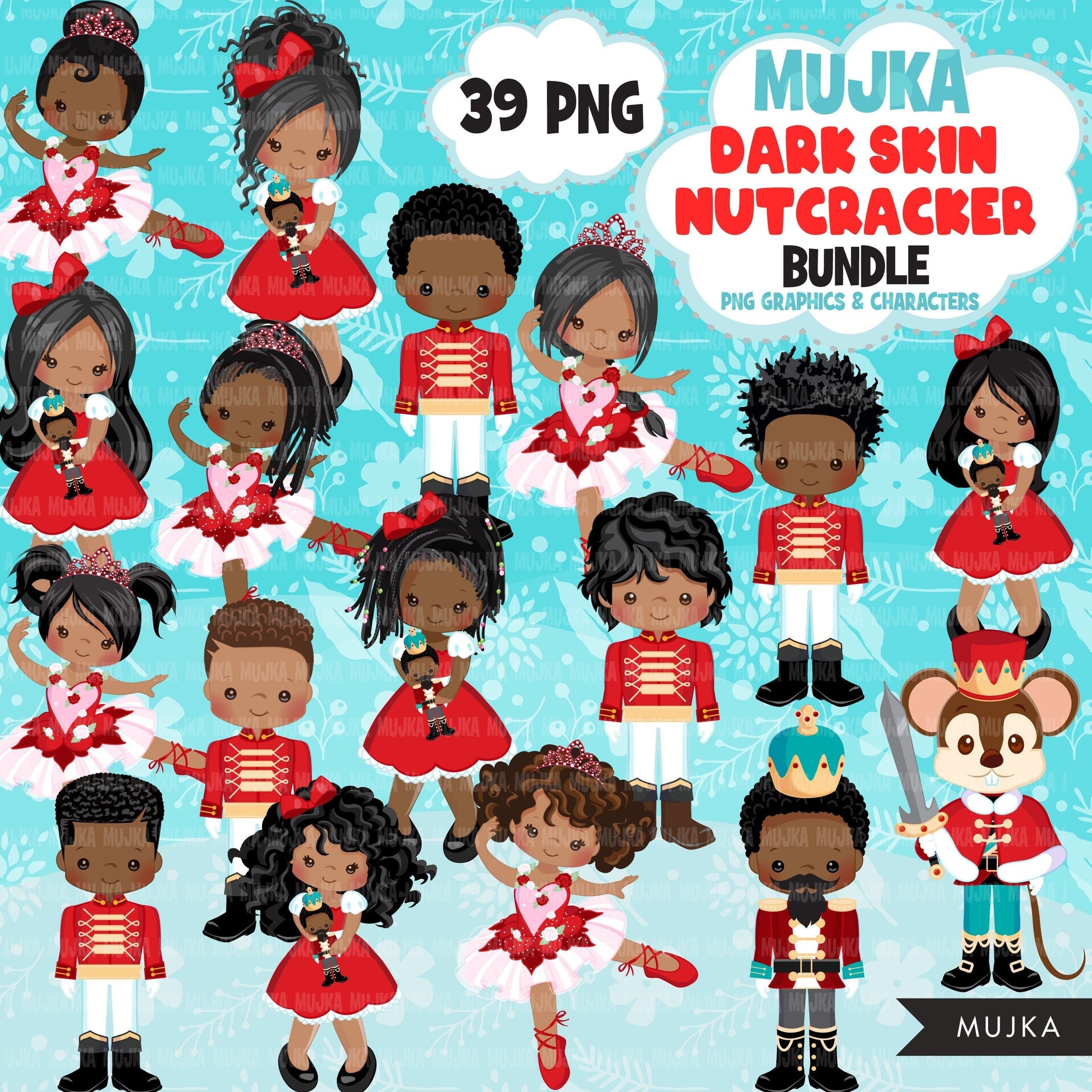 Melanin Nutcracker PNG, Black Nutcracker clipart Bundle, Christmas characters, Mouse King, Sugar Plum fairy, Clara png, ballet, toy soldiers