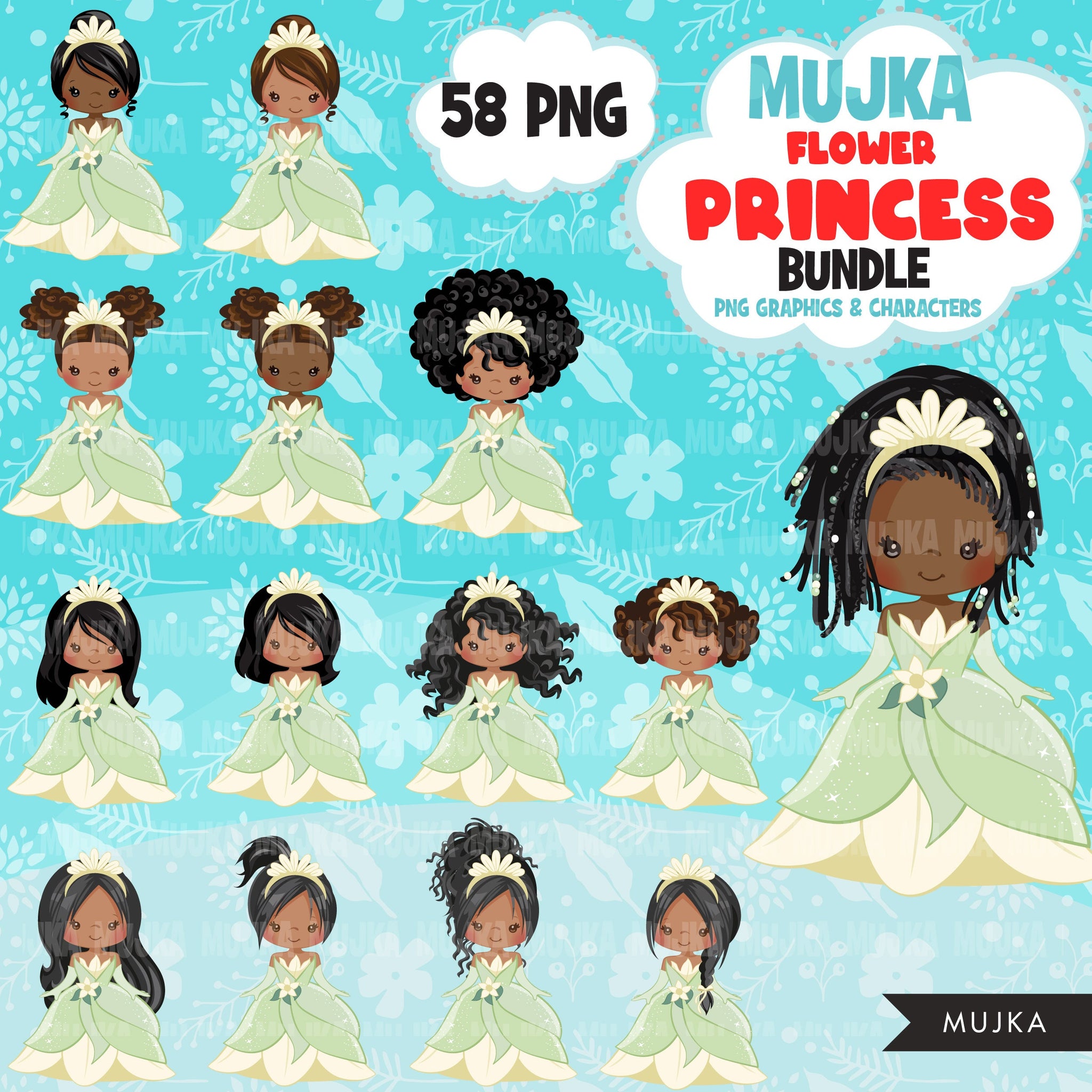 Princess Bundle, princess png, princess clipart, birthday bundle, black princess png, afro princess clipart, Latino princess, Asian png