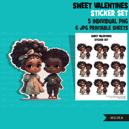 Valentine's Day stickers, Cute black kids stickers, couples png, valentine clipart, valentine, printable stickers, valentines day cute gifts