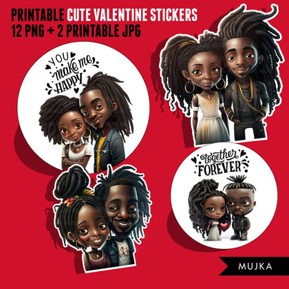 Valentine's Day stickers, Cute black couples stickers, couples png, valentine clipart, valentine, printable stickers, valentines day gifts