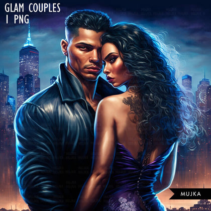 Latina couple art, glam valentine sublimation designs, Hispanic couple, bride and groom, Valentines day couple designs, commercial use PNG