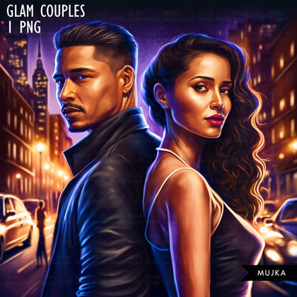 Latina couple art, glam valentine sublimation designs, Hispanic couple, bride and groom, Valentines day couple designs, commercial use PNG