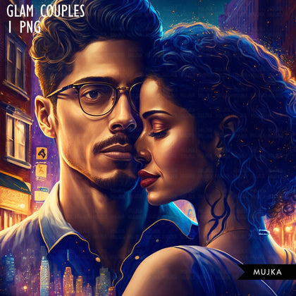 Latina couple art, glam valentine sublimation designs, Hispanic couple, bride and groom, Valentines day couple designs, commercial use PNG