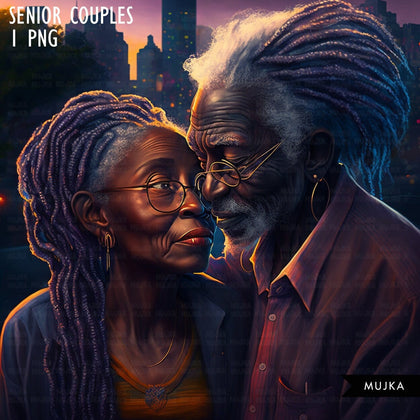 Old black couple art, valentine sublimation designs, Senior couple, Anniversary Gifts, Valentines day couple designs, commercial use PNG