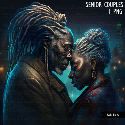 Old black couple art, valentine sublimation designs, Senior couple, Anniversary Gifts, Valentines day couple designs, commercial use PNG