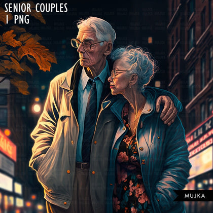 Old couple art, valentine sublimation designs, Senior couple PNG, Anniversary Gifts, Valentines day couple designs, commercial use PNG