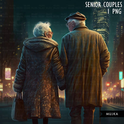 Old couple art, valentine sublimation designs, Senior couple PNG, Anniversary Gifts, Valentines day couple designs, commercial use PNG