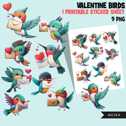 Valentines png, hummingbird gifts, cute bird sticker, valentine birds clipart, valentine printable stickers, valentines day cute gifts