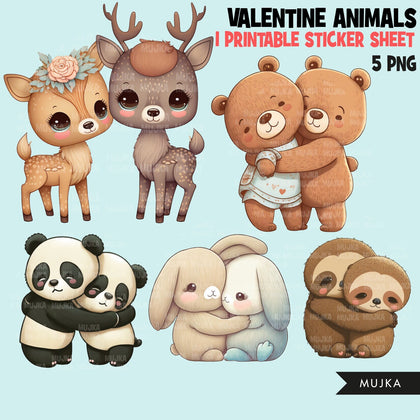 Valentine animals png, animal couples png, cute deer sticker, cute panda clipart, cute sloth stickers, cute bunny png, cute valentine gifts