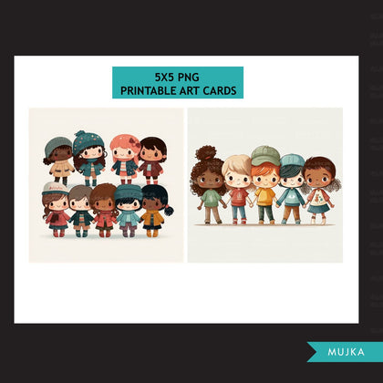 Diverse earth, printable valentine cards, kids valentine cards, friendship cards, diverse children art, kids cards, kids printable art