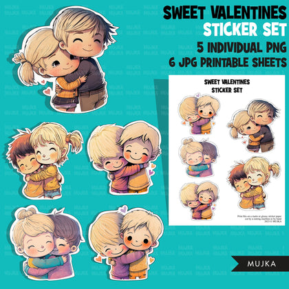 Valentine's Day stickers, Cute kids stickers, couples png, valentine clipart, valentine, printable stickers, valentines day cute gifts
