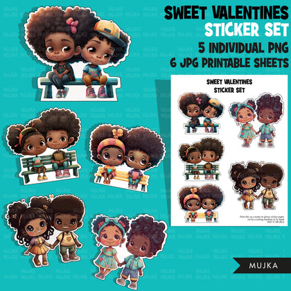 Valentine's Day stickers, Cute black kids stickers, couples png, valentine clipart, valentine, printable stickers, valentines day cute gifts