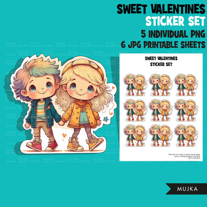 Valentine's Day stickers, Cute kids stickers, couples png, valentine clipart, valentine, printable stickers, valentines day cute gifts