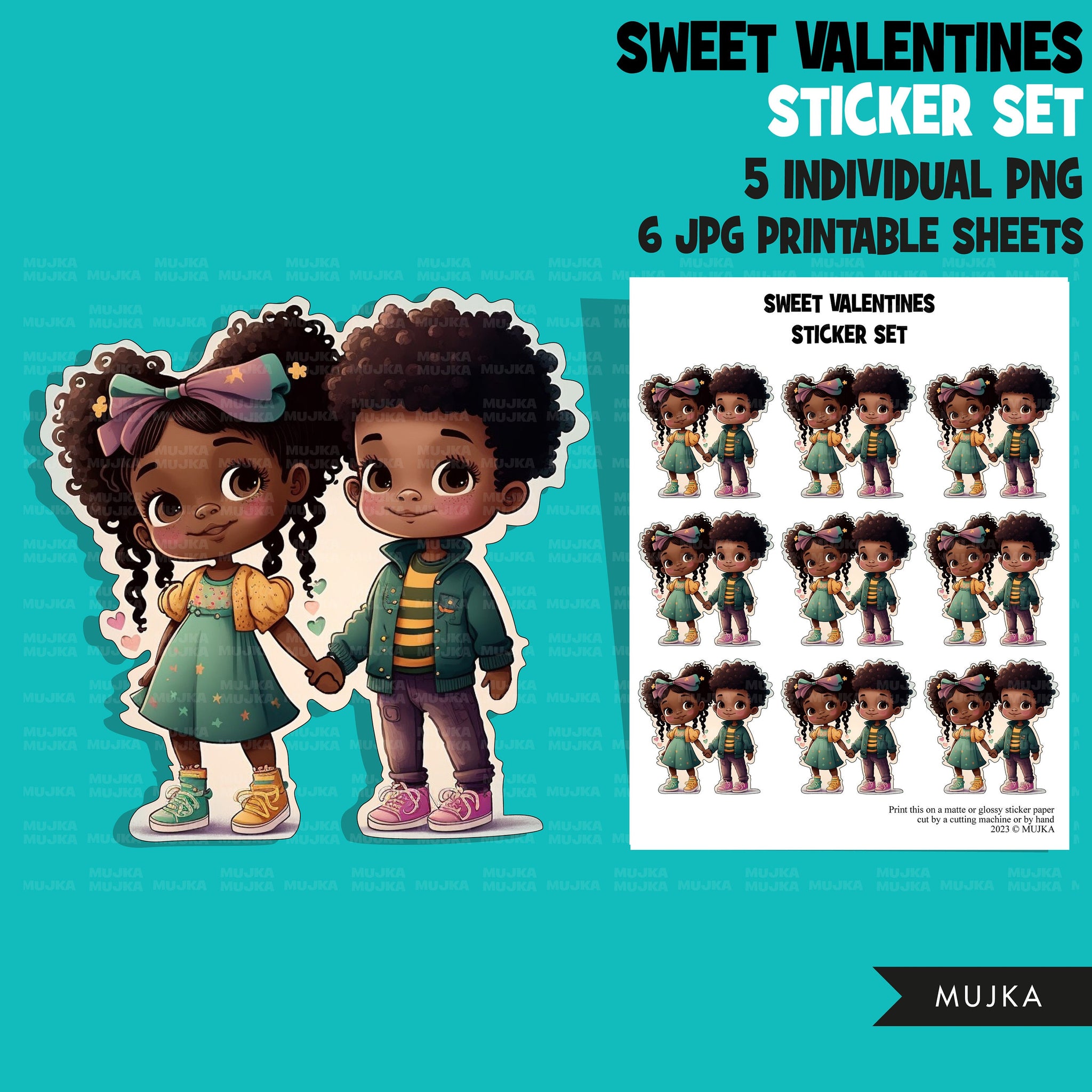 Valentine's Day stickers, Cute black kids stickers, couples png, valentine clipart, valentine, printable stickers, valentines day cute gifts