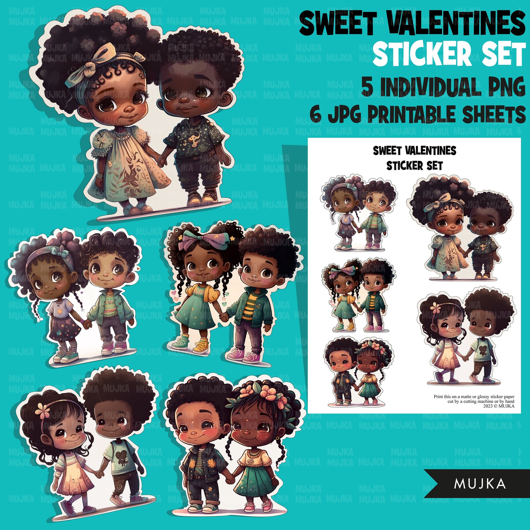Valentine's Day stickers, Cute black kids stickers, couples png, valentine clipart, valentine, printable stickers, valentines day cute gifts