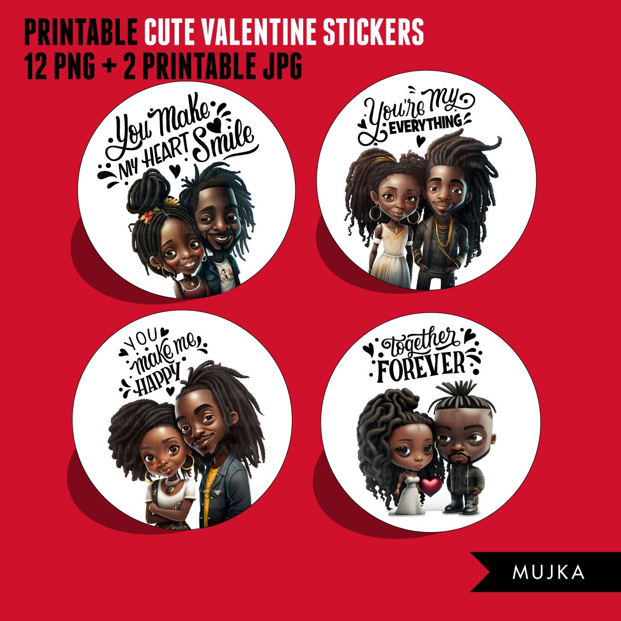 Valentine's Day stickers, Cute black couples stickers, couples png, valentine clipart, valentine, printable stickers, valentines day gifts