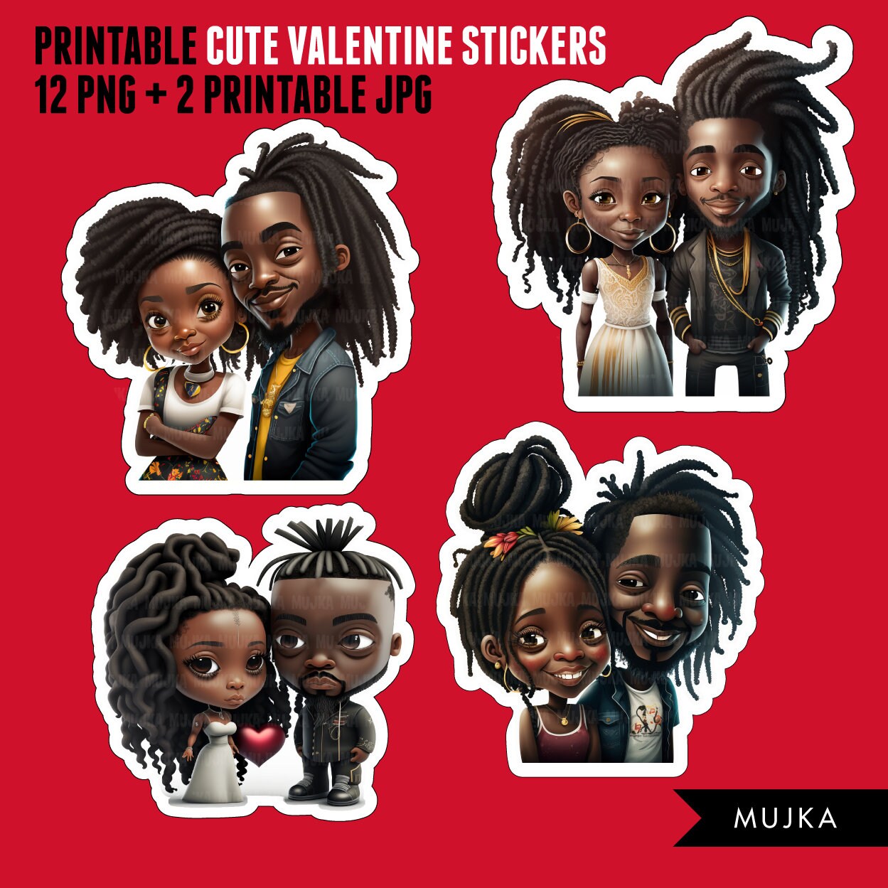 Valentine's Day stickers, Cute black couples stickers, couples png, valentine clipart, valentine, printable stickers, valentines day gifts