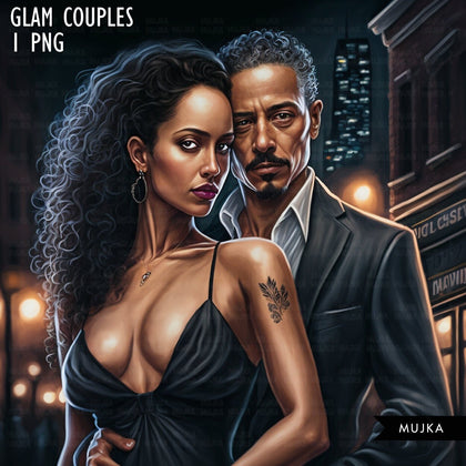 Latina couple art, glam valentine sublimation designs, Hispanic couple, bride and groom, Valentines day couple designs, commercial use PNG