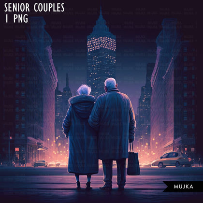 Old couple art, valentine sublimation designs, Senior couple PNG, Anniversary Gifts, Valentines day couple designs, commercial use PNG