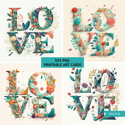 Love cards, printable love stickers, floral prints, love word art, love word printable, love word clip art, love letters png, valentine card