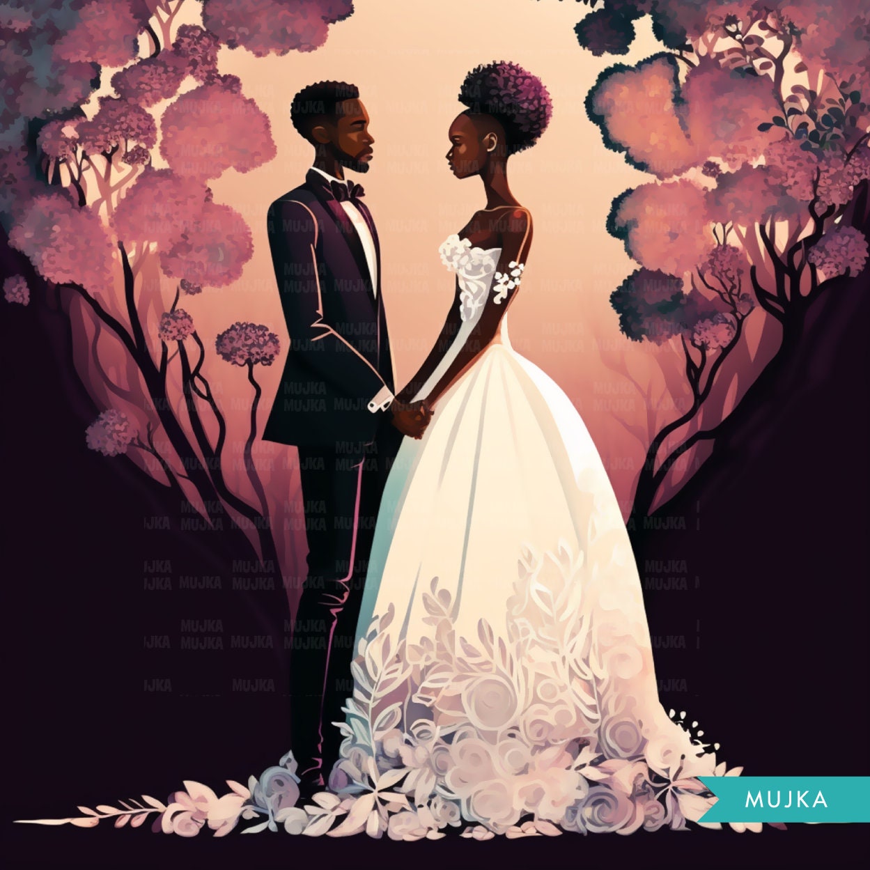 black bride and groom cartoon