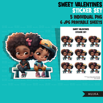 Valentine's Day stickers, Cute black kids stickers, couples png, valentine clipart, valentine, printable stickers, valentines day cute gifts