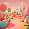 Candy land backgrounds, candy land birthday backdrops, decorations, candy land birthday, candy background, candy land theme, template, png