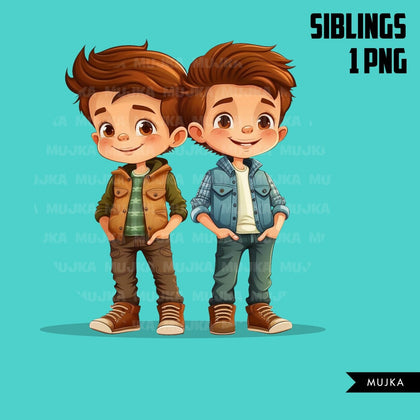 Siblings art, brothers png, friends png, family png, twin Boys clipart, valentine, twins png, twins clipart, cool kids, cute boys clipart