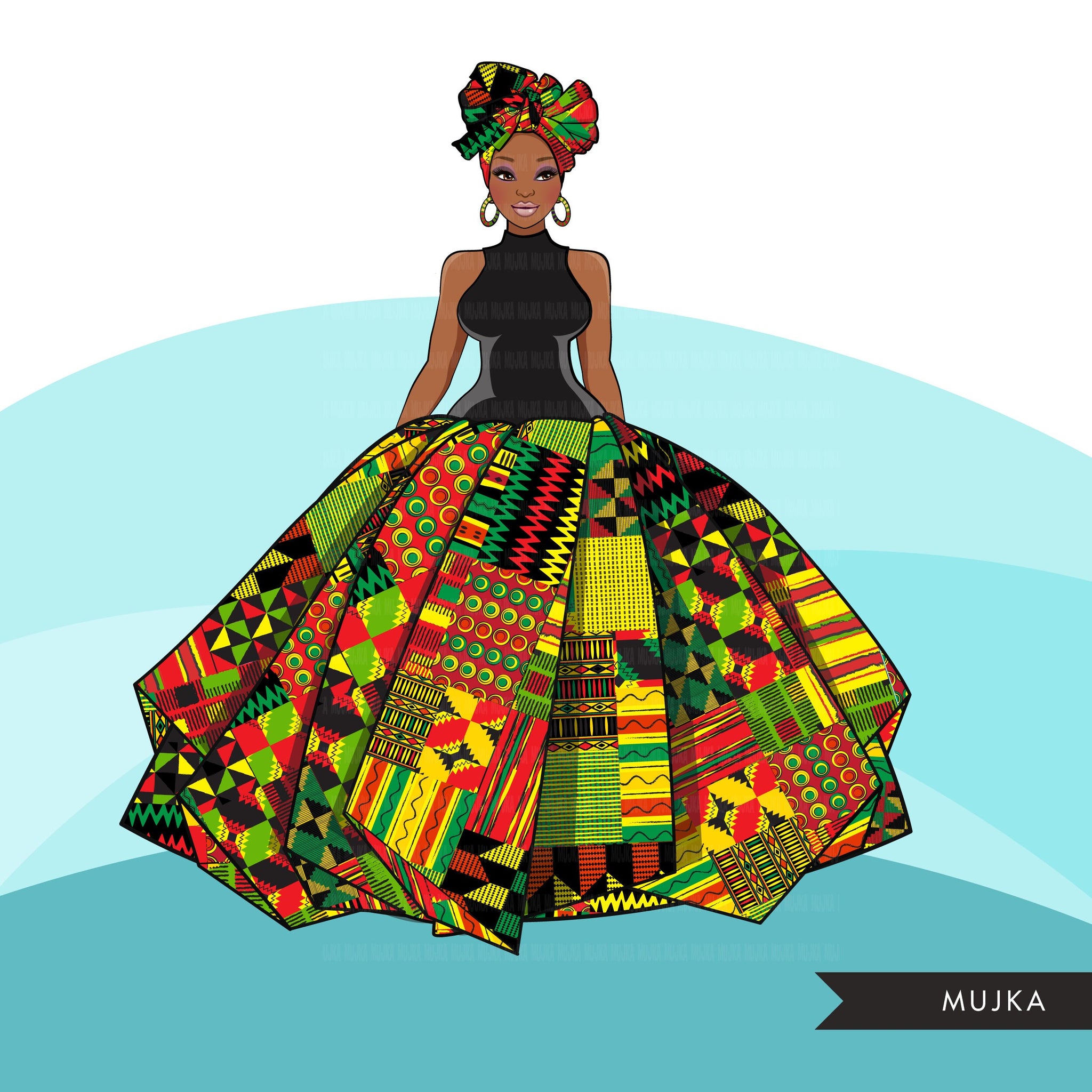 Black History png, African woman png, Black woman png, Kente dress png, ankara woman png, fashion clipart, black woman fashion doll designs