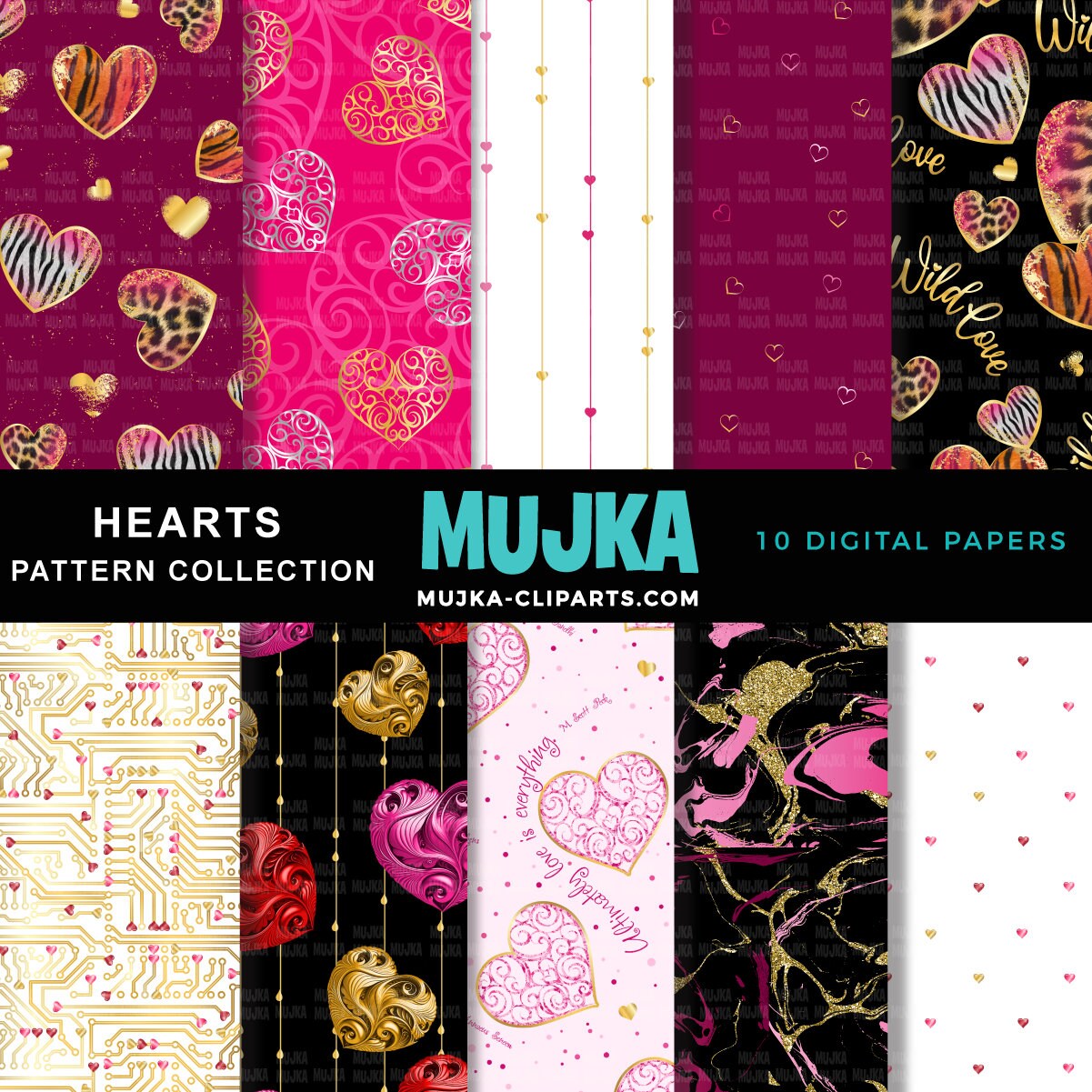 Valentines Day Digital papers, heart digital papers, valentine seamless patterns, heart pattern, love wrapping paper,love digital background