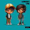 Latino boys art, siblings png, friends png, Hispanic png, Latino boys clipart, cool Mexican boys, twins png, brothers clipart, afro png