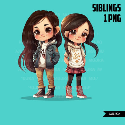 Siblings art, sisters png, friends png, family png, twin sisters clipart, valentine, twins png, twins clipart, cool kids, cute girls clipart