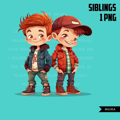 Siblings art, brothers png, friends png, family png, twin Boys clipart, valentine, twins png, twins clipart, cool kids, cute boys clipart