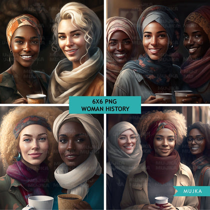 Carteles del Mes de la Historia de la Mujer, Historia diversa de la mujer Png, Mujer Negra, Mujer Latina, Pañuelo en la cabeza, Envoltura para la cabeza, Portada de diario PNG, Carteles de mujeres