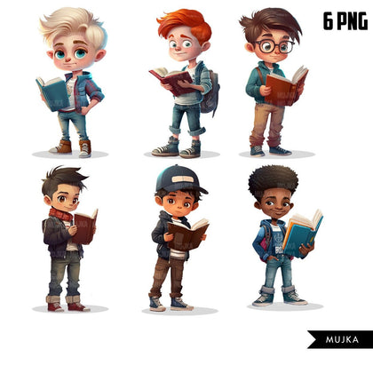 student png, reading clipart, school boys graphics, brothers png, black boy reading, latino boy clipart, school clipart, bookworm png