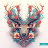 Deer antlers, deer head png, art prints, deer wall art, floral deer decor, deer painting digital download, animal art, watercolor deer art